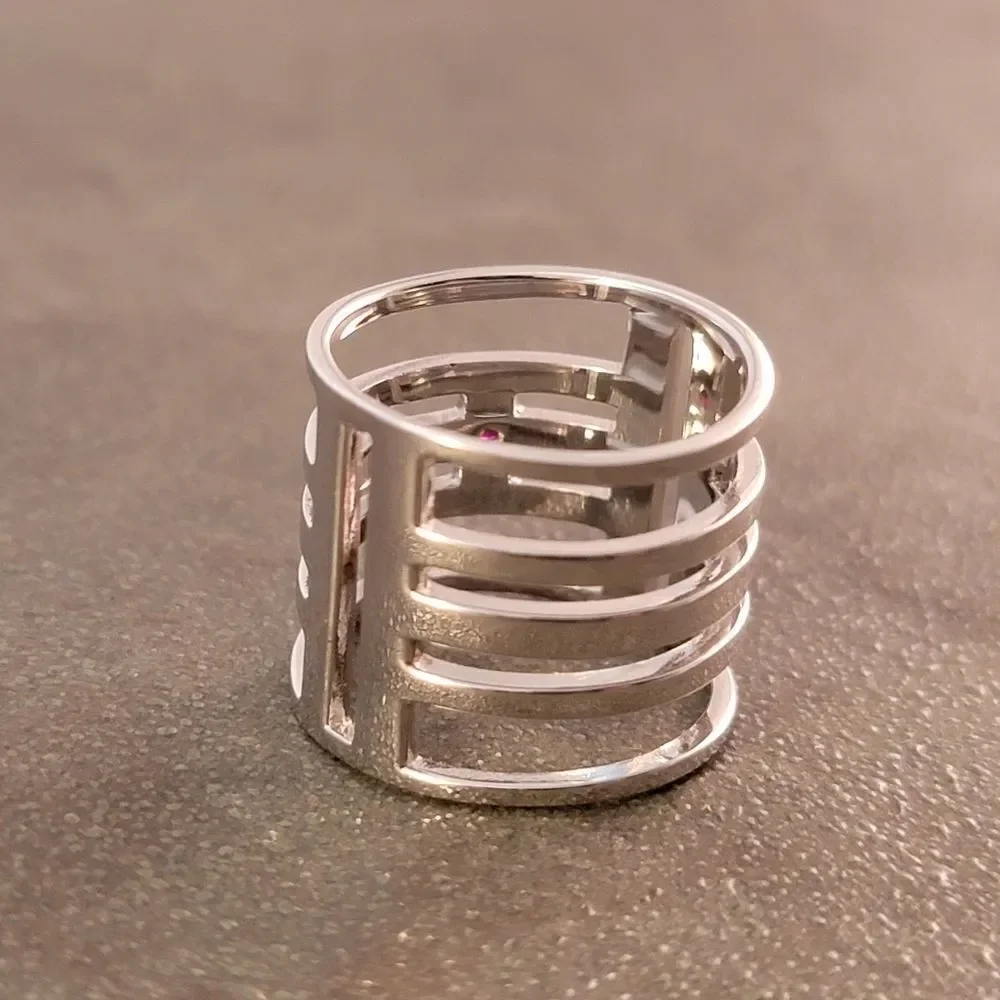 New Elle Sterling Silver Modern Openwork Bands Statement Ring